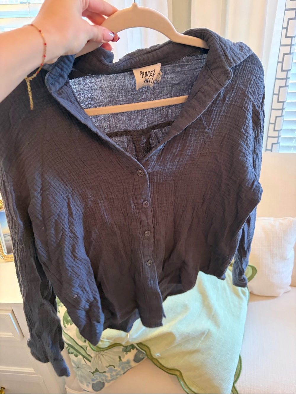 Princess Polly Blue Button-Up Crinkled Shirt